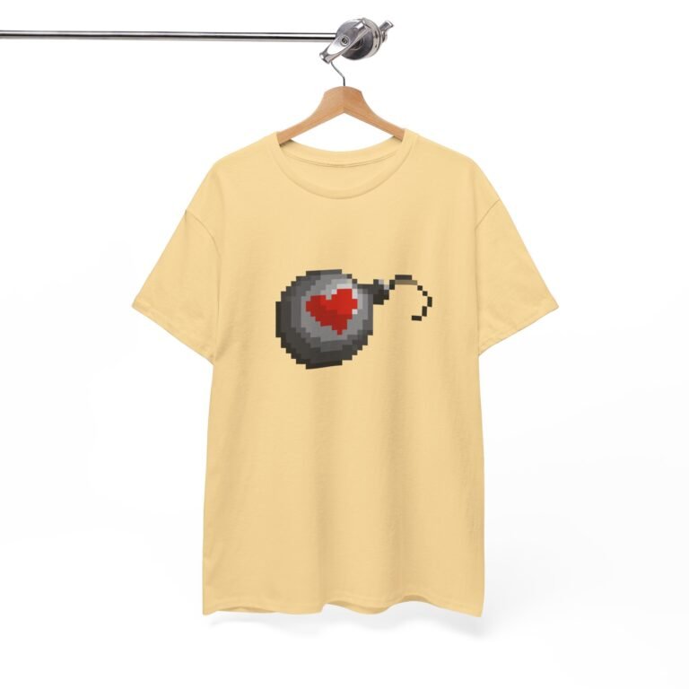 A pixelated image of the Love Bomb from Manley Island 2, appearing as a cartoon-style round bomb with a lit fuse and a heart symbol on it